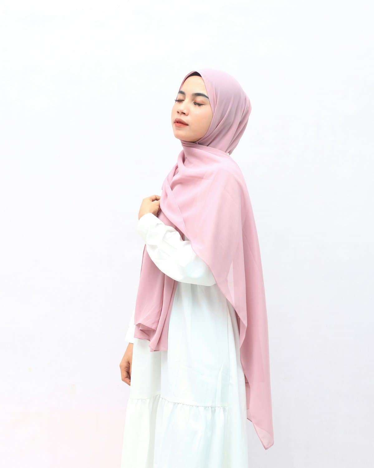 Light pearl hijab catching soft daylight